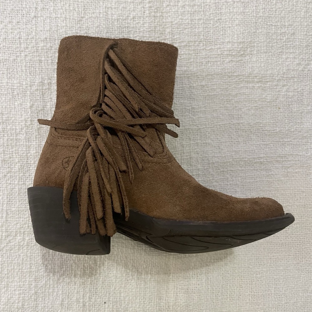 Ariat Girls' Brown Leather‎ Fringe Square Toe Cowgirl Western Boots Youth 9
